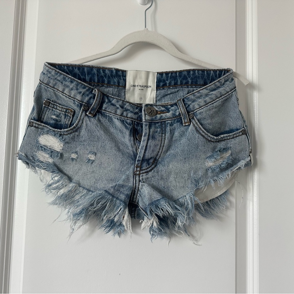 One Teaspoon Blue Jean Shorts Distressed Frayed